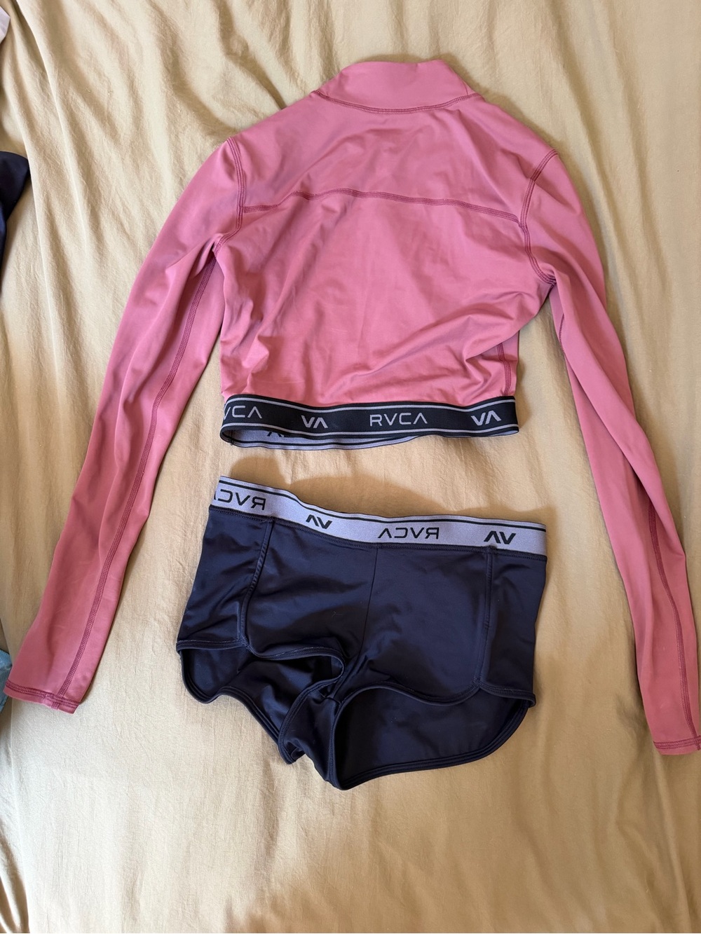 RVCA Women’s Cropped Long Sleeve Rashguard & Boyshort Bikini Bottom Swim Set